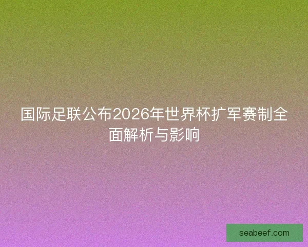 国际足联公布2026年世界杯扩军赛制全面解析与影响
